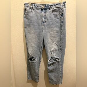American Eagle High Waisted Ripped Light Blue Mom Straight Jeans